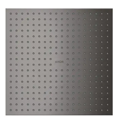 Kopfbrause mit quadratischer Fläche und vielen kleinen Düsen, in Brushed Black Chrome, mit dem AXOR-Logo in der Mitte.